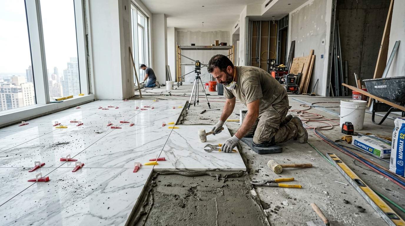 Real site Italian marble flooring execution